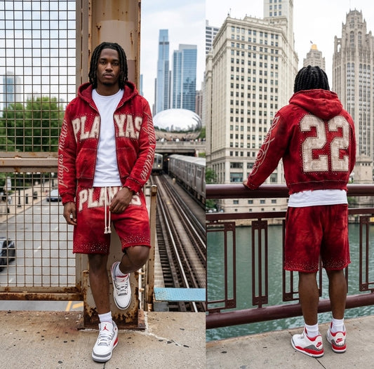 Playas Motion “Series 22” Red ❤️ Distressed Rhinestone Set