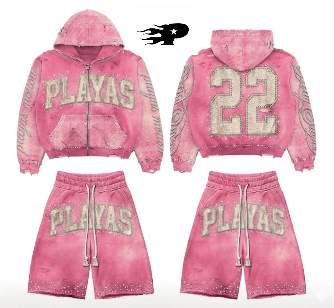 Playas Motion “Series 22” Pink 🩷 Distressed Rhinestone Set (Unisex)